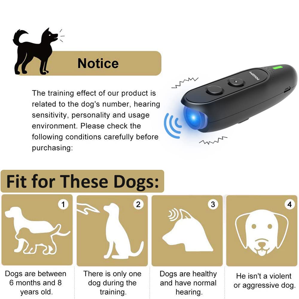 POIIOPY Anti Bark Device - Ultrasonic Rechargeable Dog Trainer, 16.4 Ft Range, Model ABG01-001, 2 in 1 Control Tool