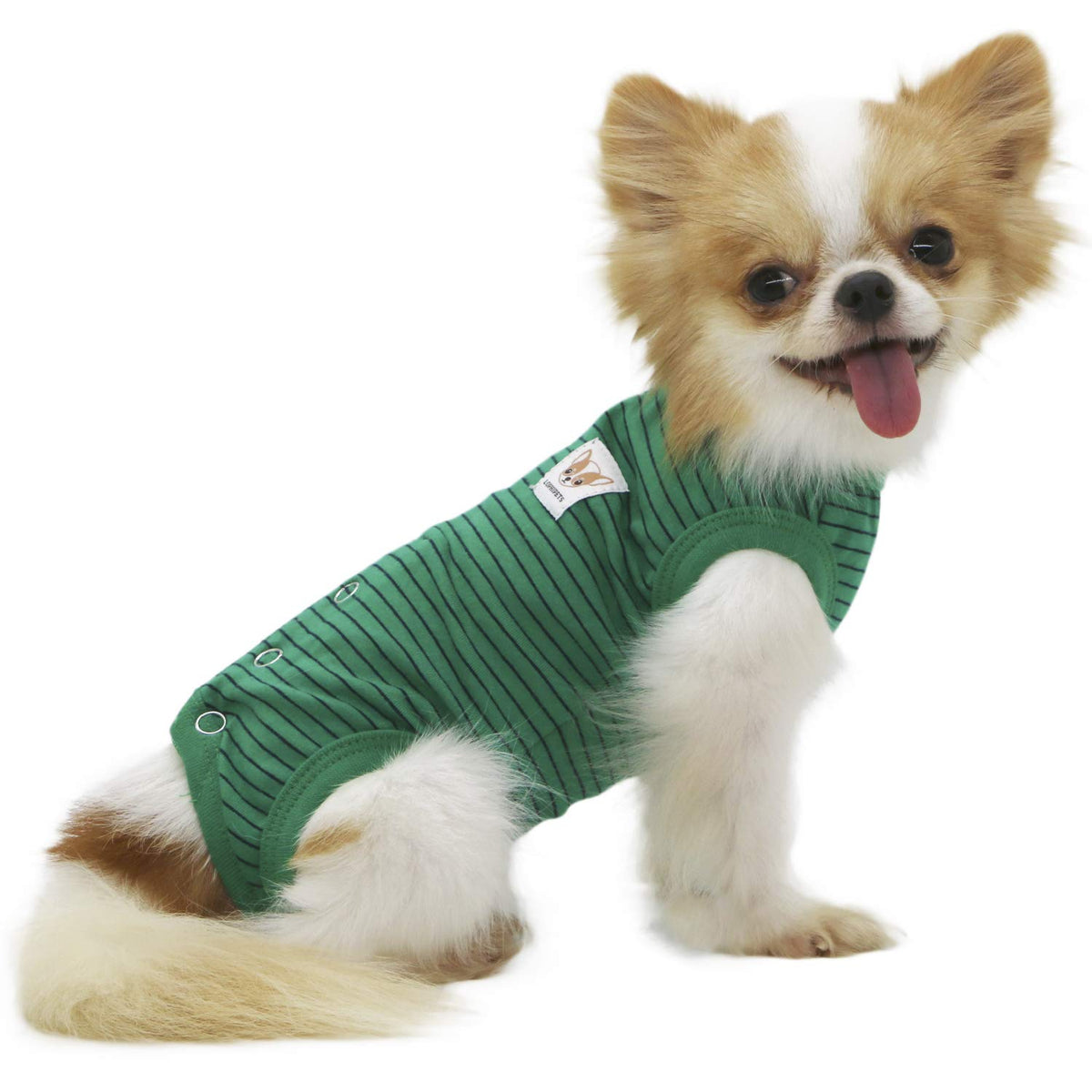 Lophipets Girl Dog Shirts Recovery Suit Pajamas For Small Dog Chihuahua Yorkie Teacup Puppy Cat Clothes-Green Strips/S