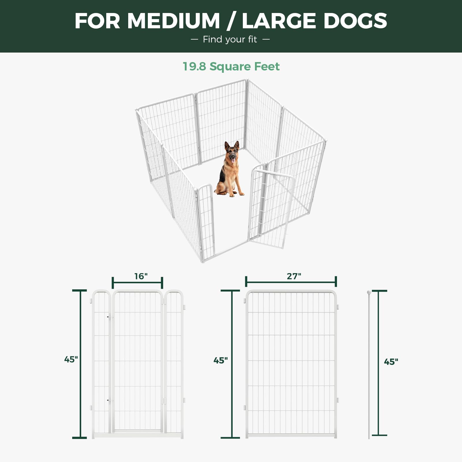 Fxw Homeplus Dog Playpen For Indoor Use - Stress-Free And Safe Play, Heavy Duty 45 Inch 8 Panels Dog Pen For Large Dogs, Whitepa