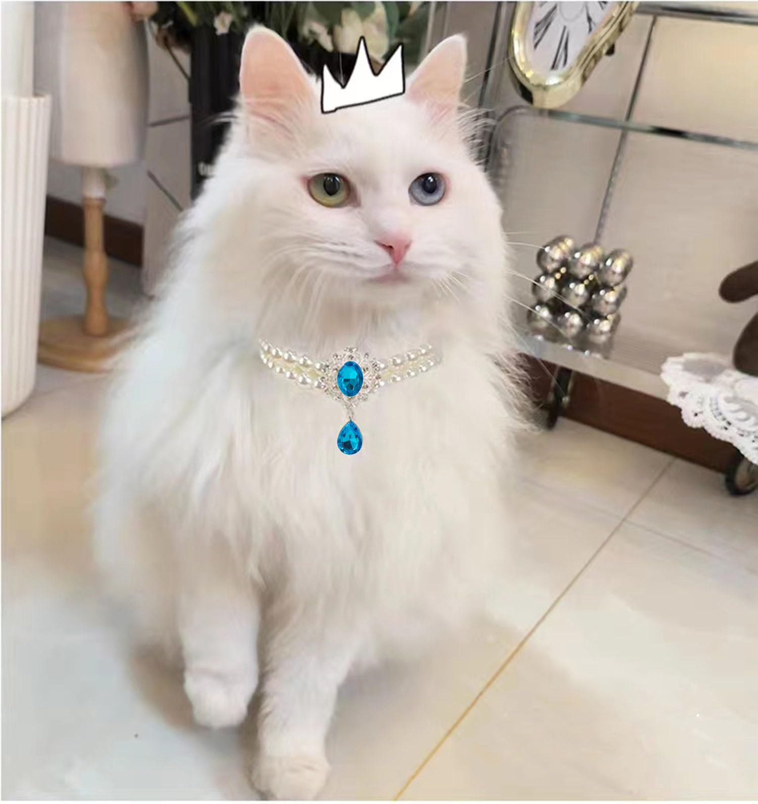 Daovace 2 Row Pearls Collar For Cats Pearl Dog Collar Rhinestone Necklaces For Small Dogs Collar Accessories Cat Pearl Collar (S