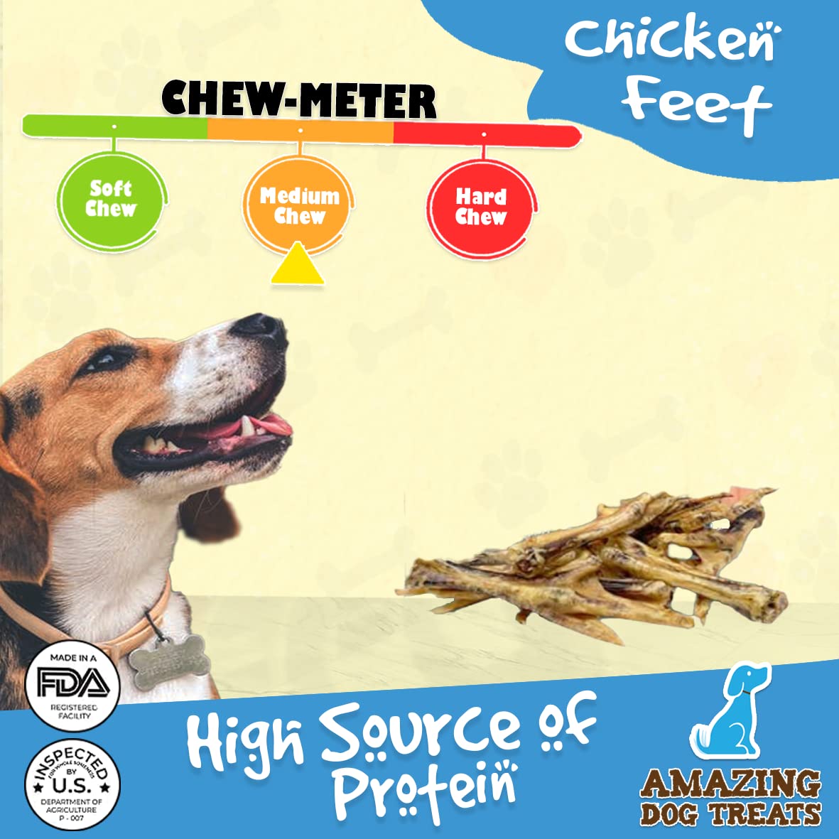 Amazing Dog Treats - Chicken Feet Dog Treats (25 Count) - All Natural Single Ingredient Chicken Feet for Dogs - Premium Quality