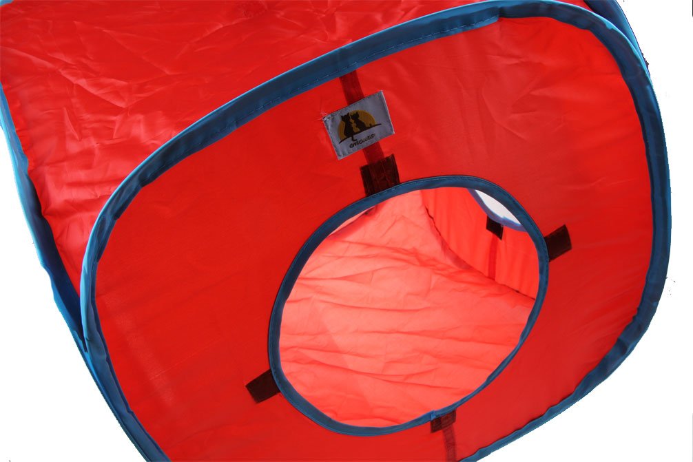 Emours Cat Play Cube Collapsible Tunnel Cat House Toys,With 4 Balls, Red