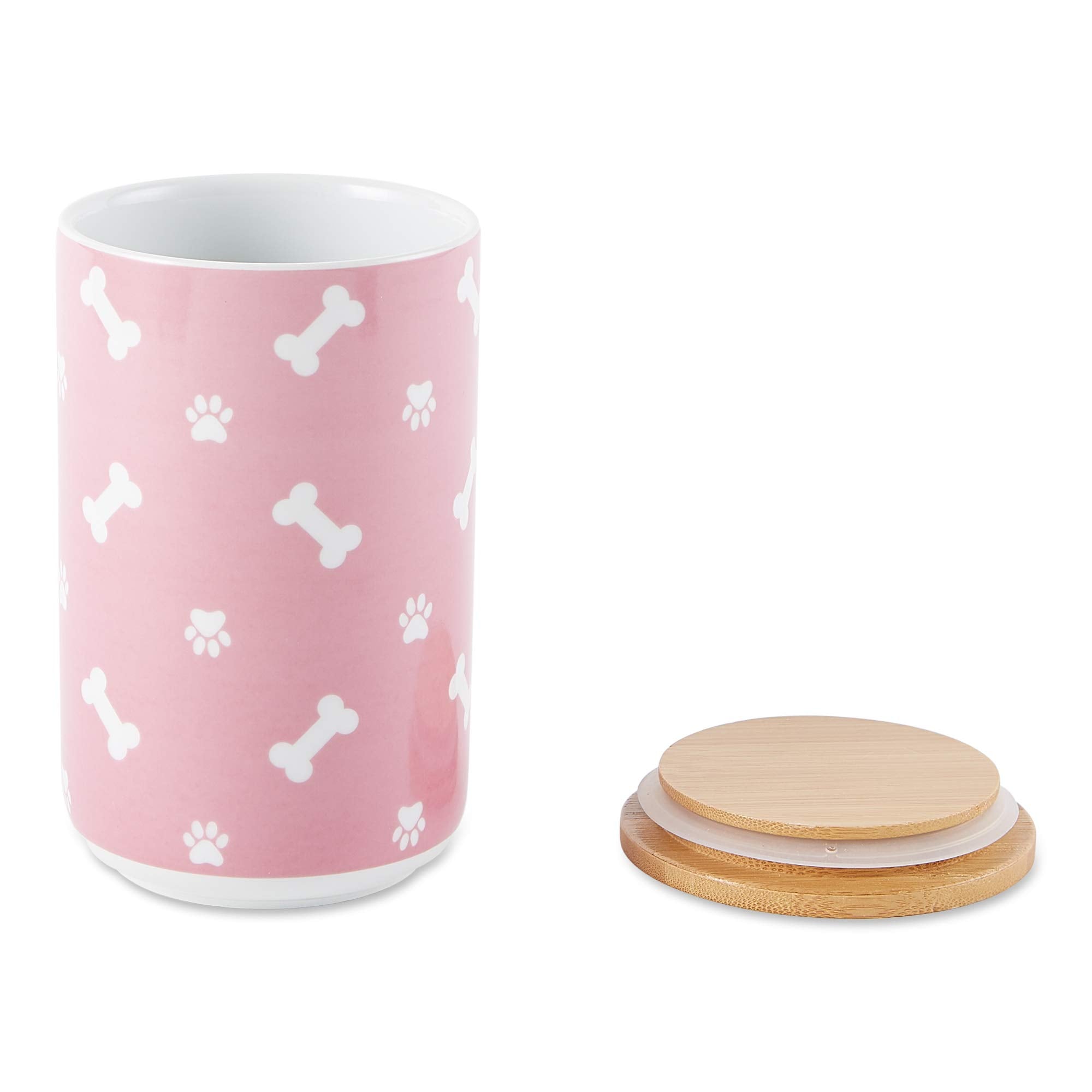 Bone Dry Ceramic Canister for Pet Treats Bamboo Twist to Close Lid, Dishwasher Safe, Keep Dog & Cat Food Safe and Dry, Treat Jar