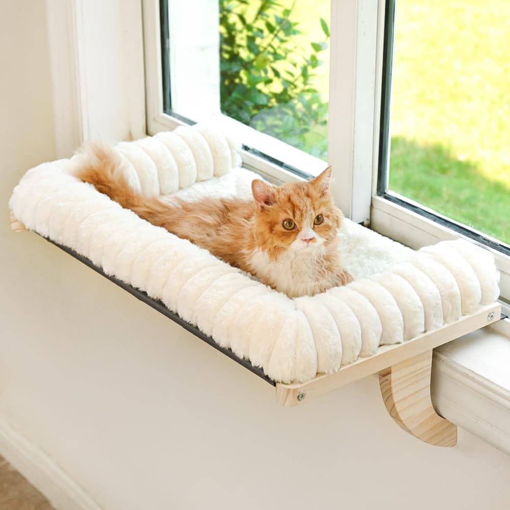valigogo Cloud-Soft Cat Window Sill Perch with Zipper Designed Cushioned Bed, Supportive Cat Window Seat with Premium Solid Wood