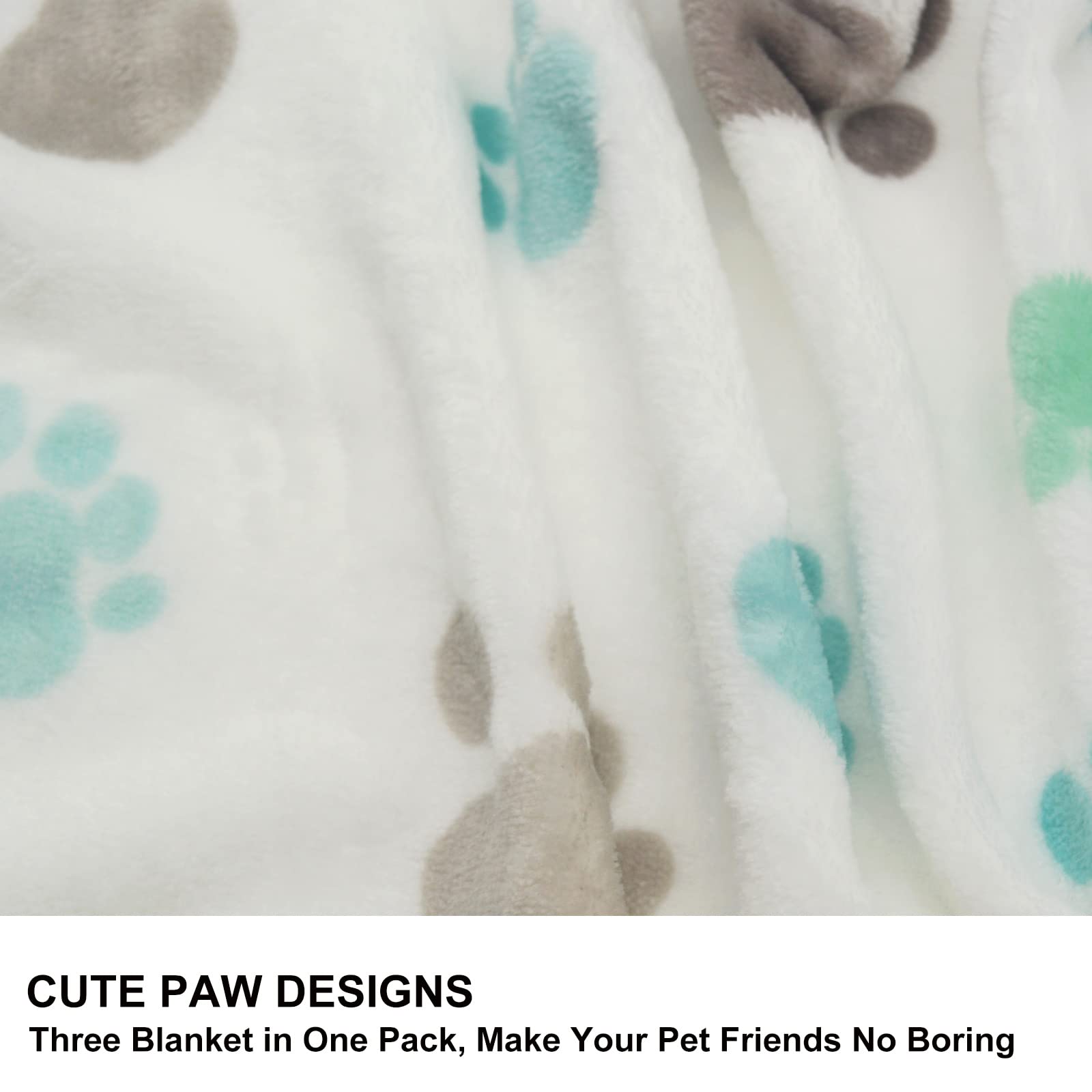 1 Pack 3 Puppy Blankets Super Soft Warm Sleep Mat Cute Paw Print Blanket Fleece Pet Blanket Flannel Throw Dog Blankets For Small Dogs Puppy Cats,Gray/White/Brown-Small(23'X15')