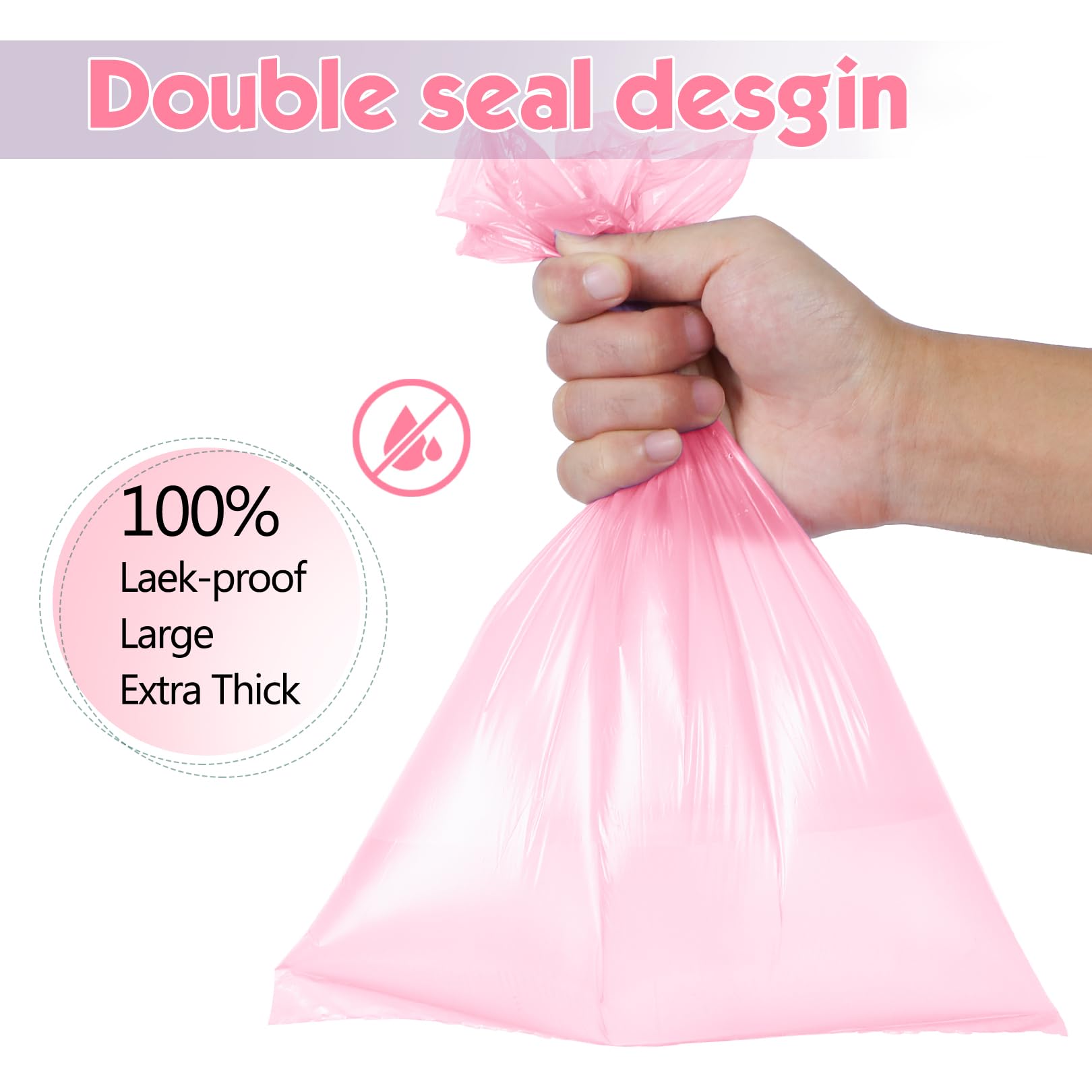 Lifegogo 1140 Counts 57 Rolls Unscented Doggy Poop Bags, Leak-Proof, Easy Tear-Off, Pink (13 x 9 Inches)