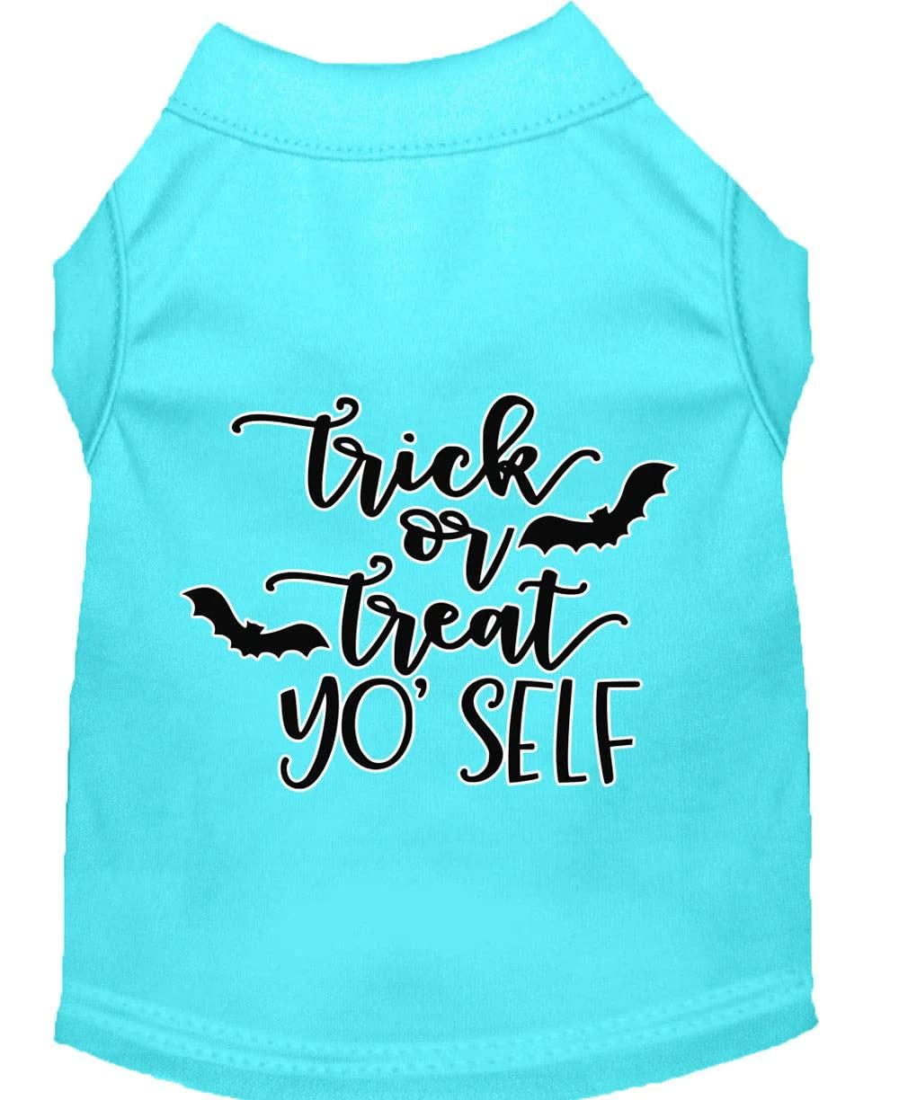 Halloween Pet Dog & Cat Shirt Screen Printed, &quot;Trick Or Treat Yo' Self&quot; Aqua MD (6-10 lbs.)