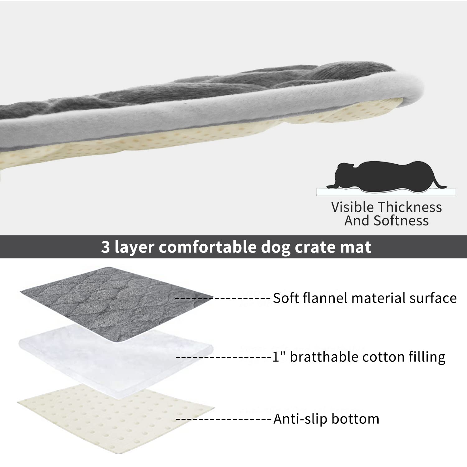 furrybaby Dog Bed Mat - Soft, Anti-Slip Crate Mat, 30x19", Sliver Grey, Machine Washable Pet Mattress for Dogs