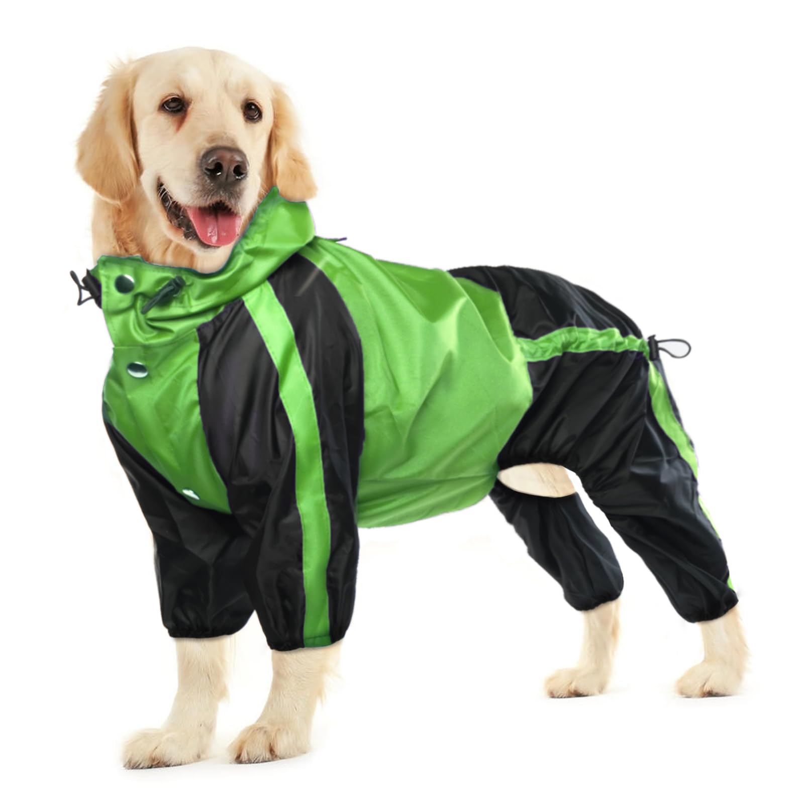 Ouobob Dog Raincoat, Lightweight Rain Jacket, Adjustable 4 Legs Pet Poncho With Hood, Snow-Proof Dog Vest Rainwear, Rain Clothes