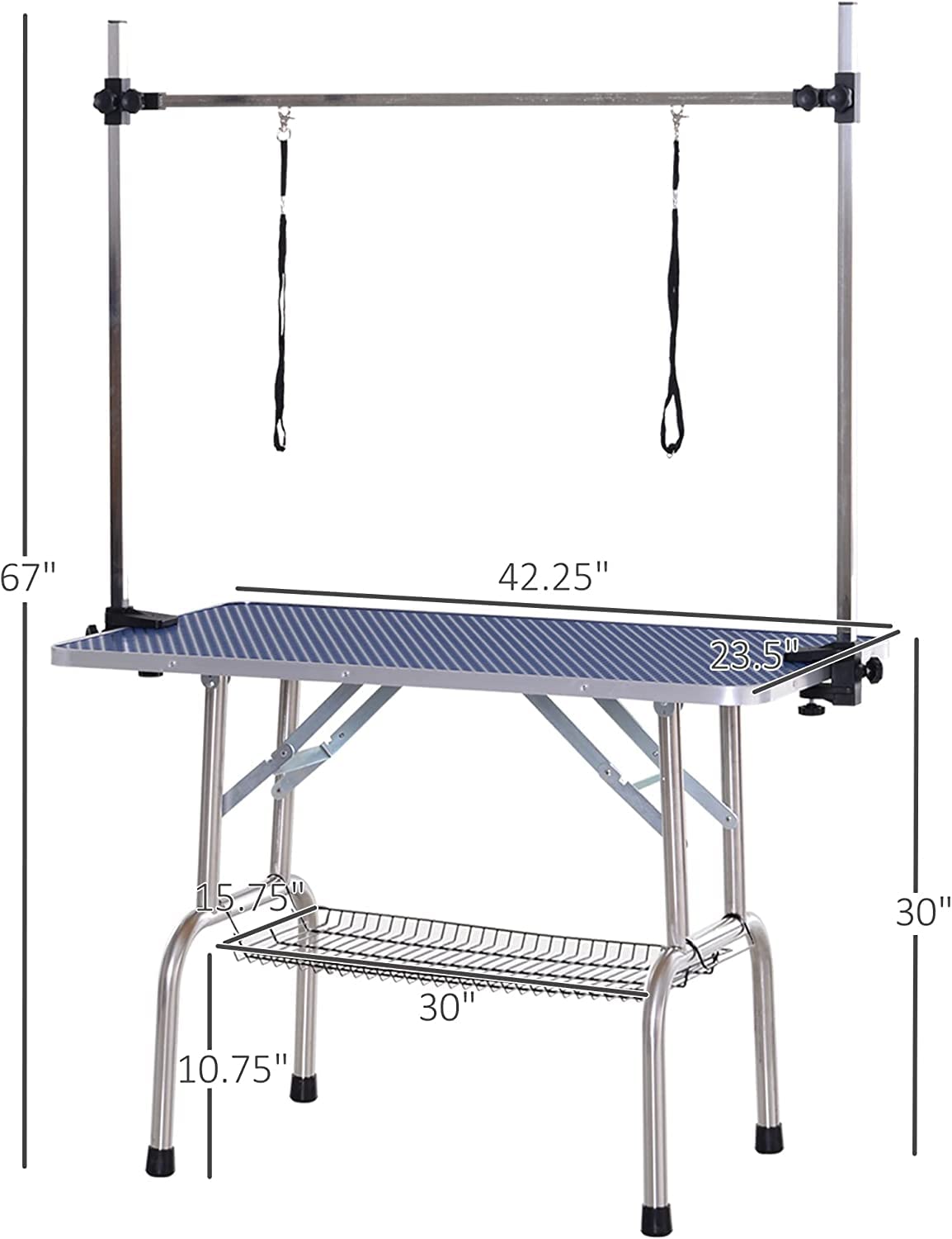 Trodep 42' Dog Grooming Table Foldable Pet Grooming Tables With Adjustable Arm Noose Storage Mesh Tray Maximum Capacity Up To 3