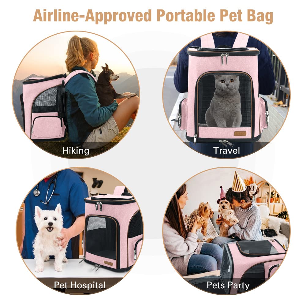 Lekereise Pet Carrier Backpack Expandable Cat Backpack For Small Dogs Cats, Dog Backpack Bag With Breathable Mesh, Pink