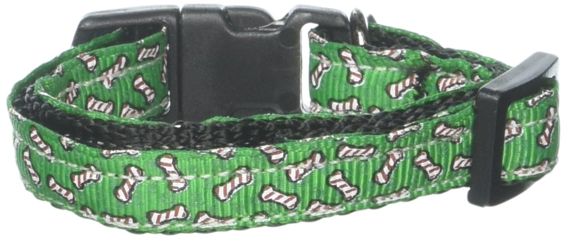Christmas Pet Dog & Cat Nylon Collar or Leash, &quot;Candy Cane Bones&quot; XS Collar