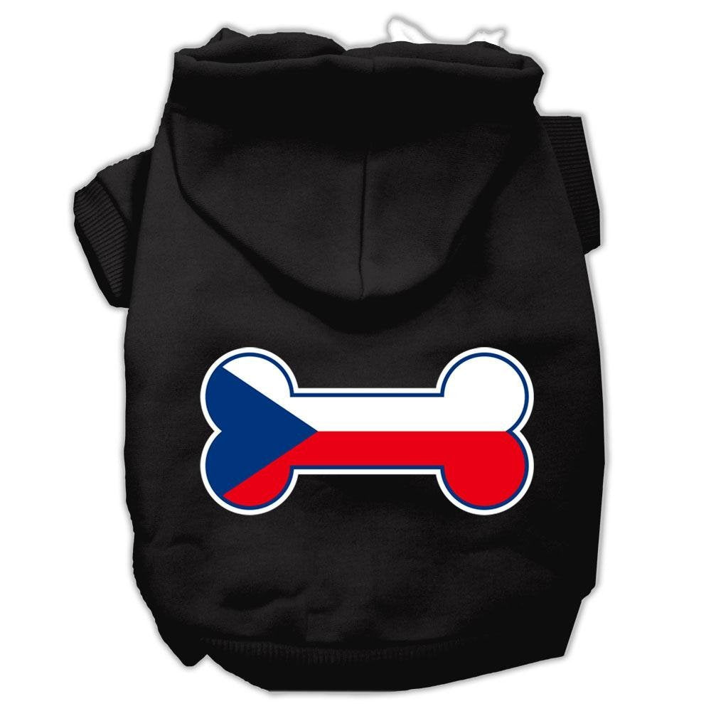 Pet, Dog & Cat Hoodie Screen Printed, 'Bone Shaped Czech Republic Flag' Black Md (6-10 Lbs.)