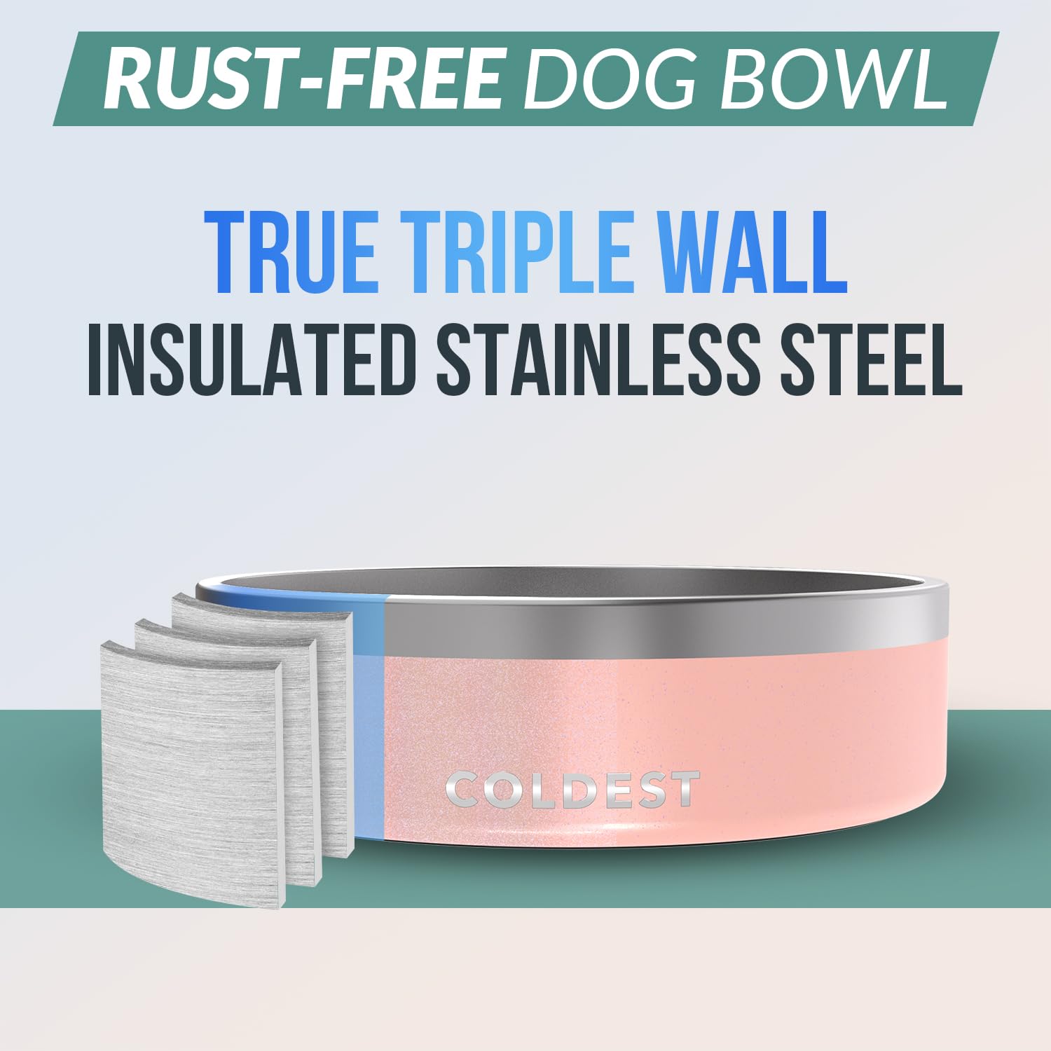 Coldest Dog Bowl - Anti Rust Metal, Non Slip, 3 Layers Insulated Stainless Steel Dog Bowls - Spill Proof & Heavy Duty - Water Bo