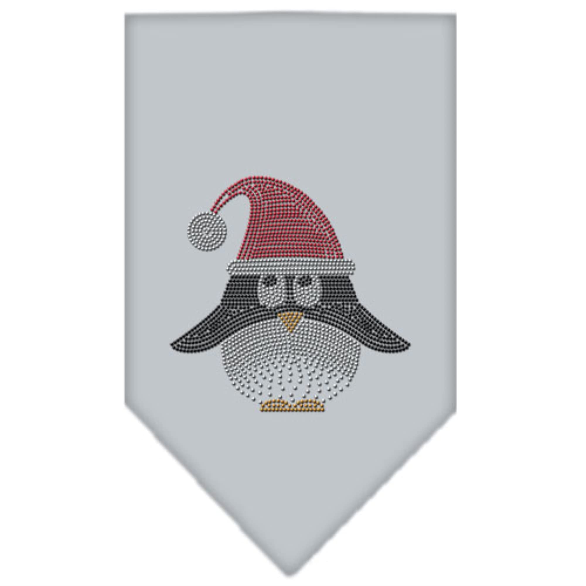 Christmas Pet and Dog Bandana Rhinestone, "Santa Penguin" Grey Large