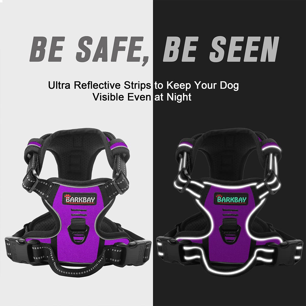 Barkbay No Pull Dog Harness Front Clip Heavy Duty Reflective Easy Control Handle For Large Dog Walking(Purple,M)