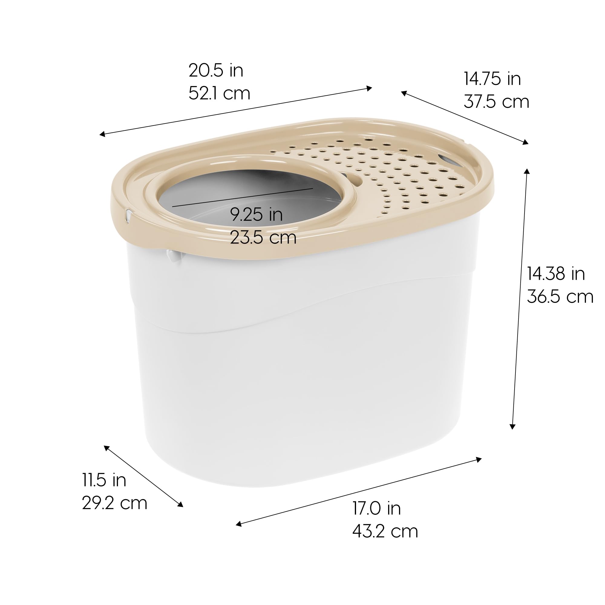 Iris Usa Cat Litter Box, Large Top Entry With Litter Catching Lid And Scoop, Dog Proof, Enclosed Cat Litter Box, White/Beige