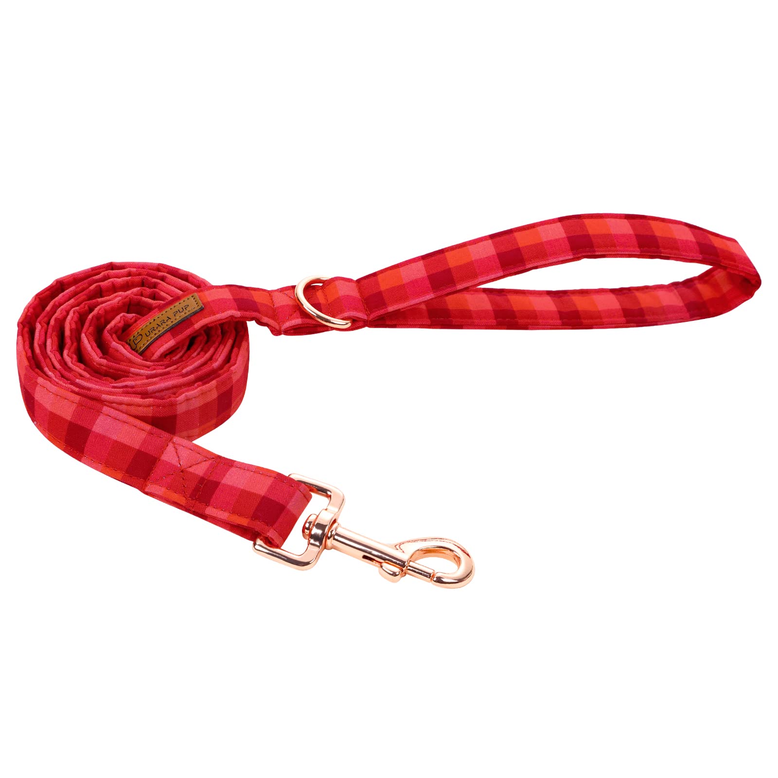 Up Urara Pup Dog Leash & Collar Set, Sturdy Durable Cotton, Red Plaid, Small To Large Dogs