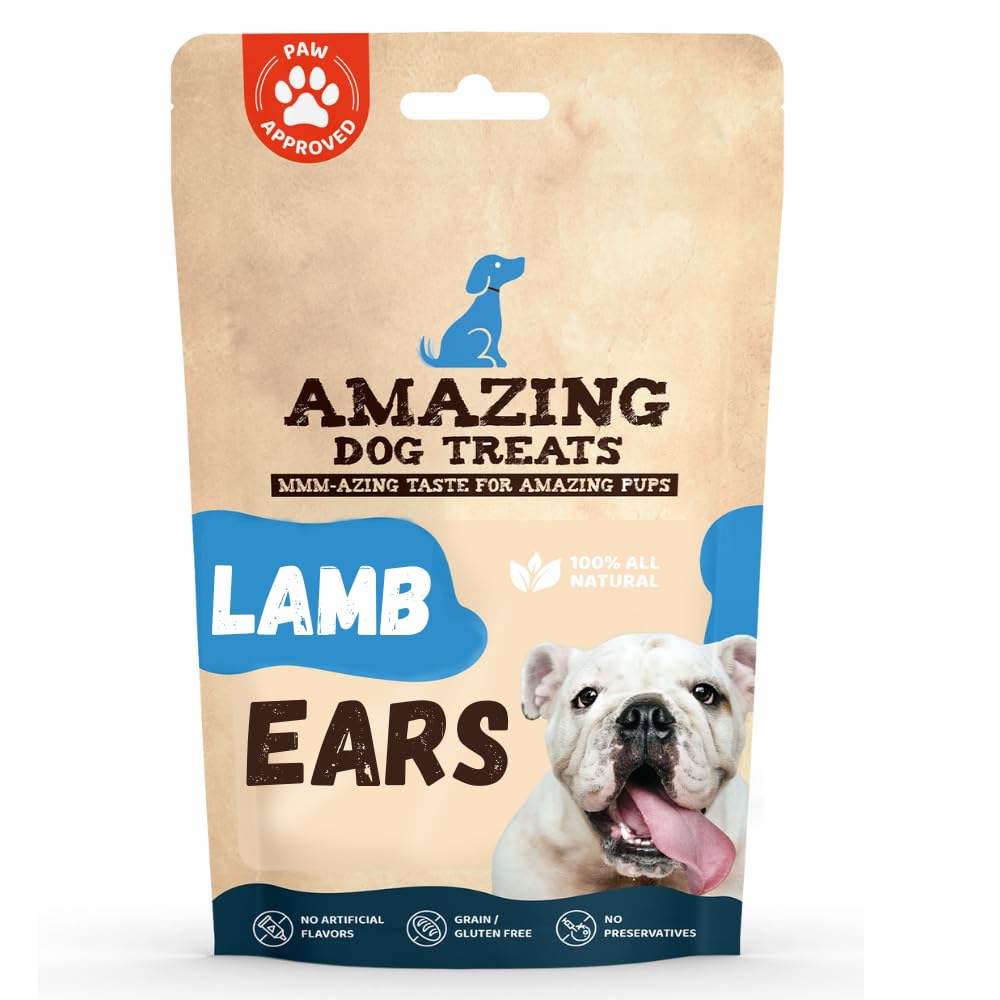 Amazing Dog Treats - Lamb Ears (25 Pcs/Pack)- Natural Dog Chews -Rawhide Alternative - Premium Choice Cut Lamb Ear Dog Bones
