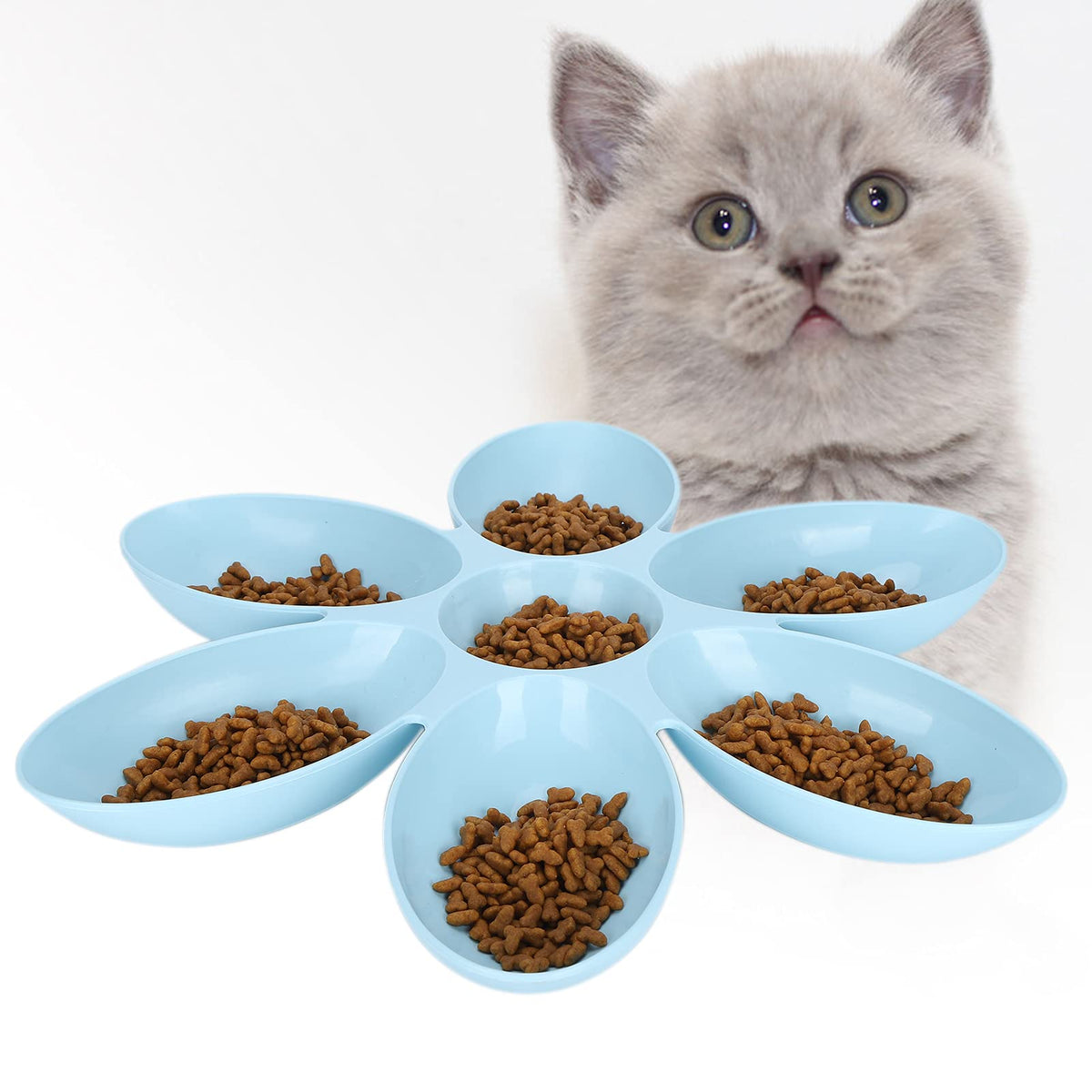 Cat Food Bowl Flower Petals Shaped Cat Water Bowls Dishes Multi-Cat Feeder Cat Feeding Bowl For Dog Puppy Cat Kittens[Blue] Basi