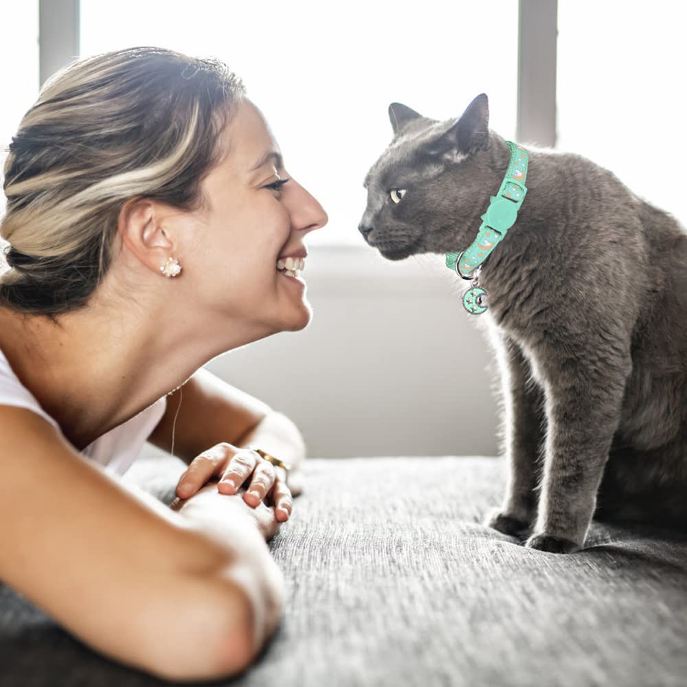 2Pcs Breakaway Cats Collars Cat Collars For Boy & Girl Cats Adjustable Kitten Collars With Bell,Black+Teal