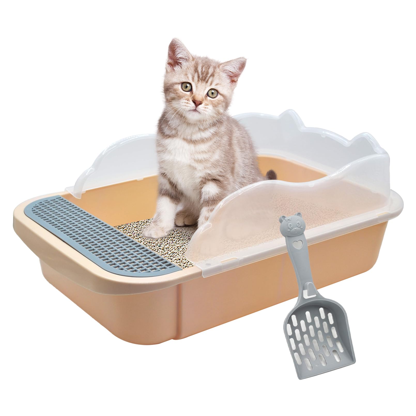 Kathson Open Cat Litter Box With High Side,Anti-Splashing Cats Litter Pan Semi-Enclosed Removable Cats Litter Boxes With Litter 