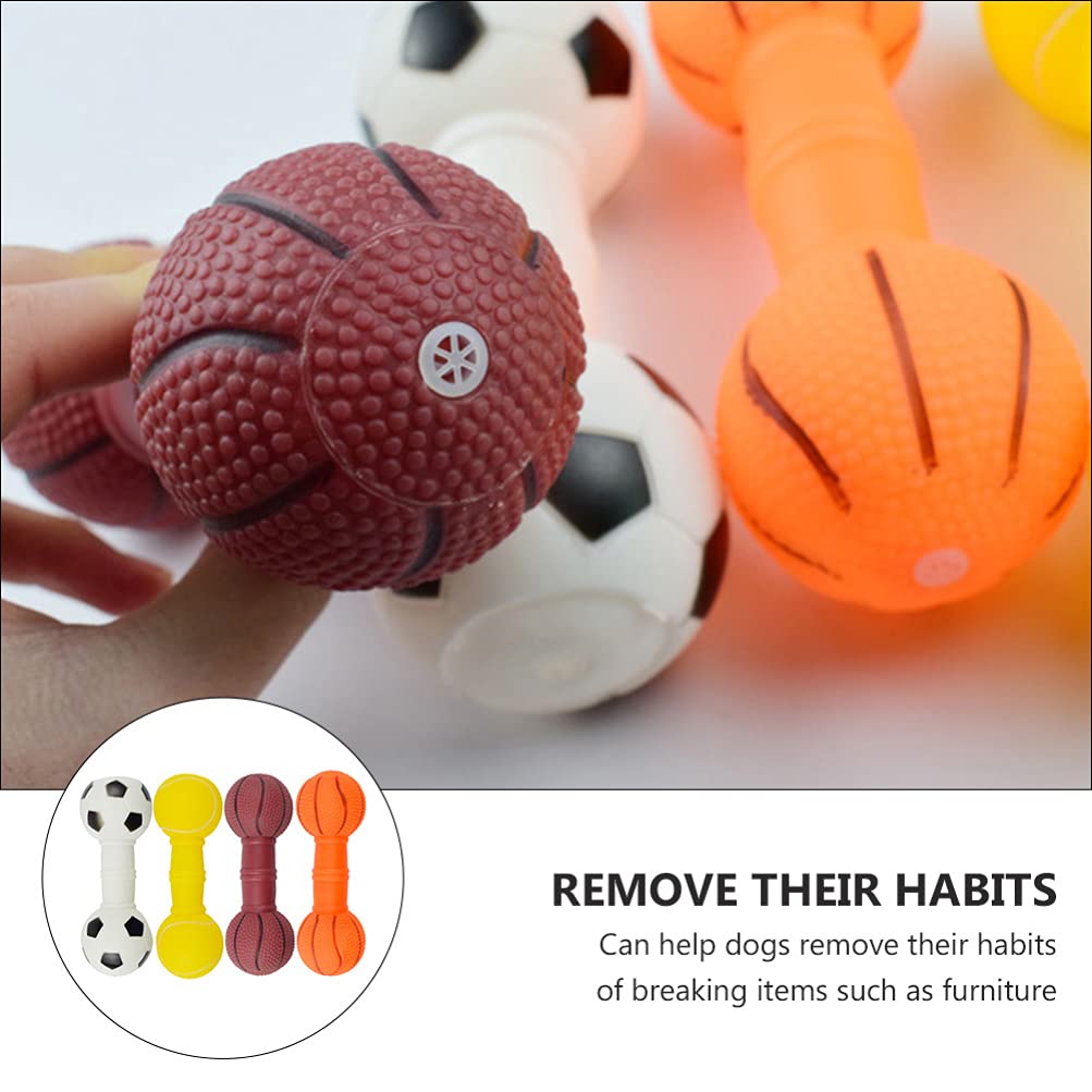 Squeakers 4Pcs Pet Dog Puppy Chewing Toy Vinyl Barbell Chew Toy Squeaky Stick Interactive Pet Teething Molars Teeth Cleaning Toy For Small Dogs Aggressive Chewers Puppy Toys