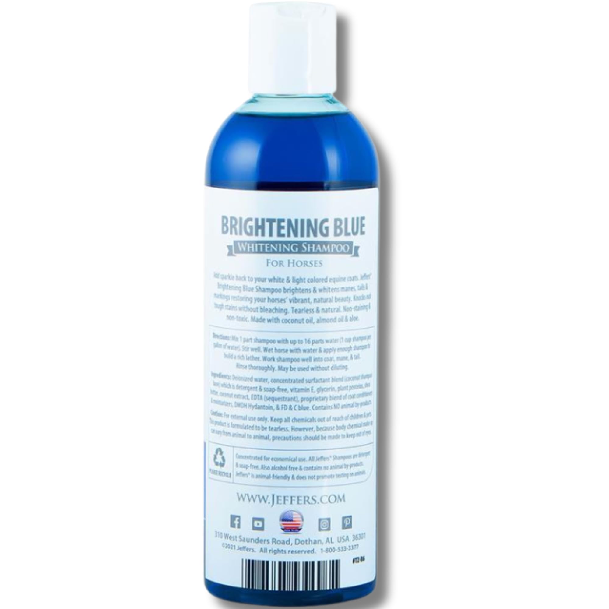 Jeffers Equine Brightening Blue Shampoo For Horses, 32 Oz - Enhanced Whitening & Stain Remover, Coconut Oil, Aloe, Gentle Groomi