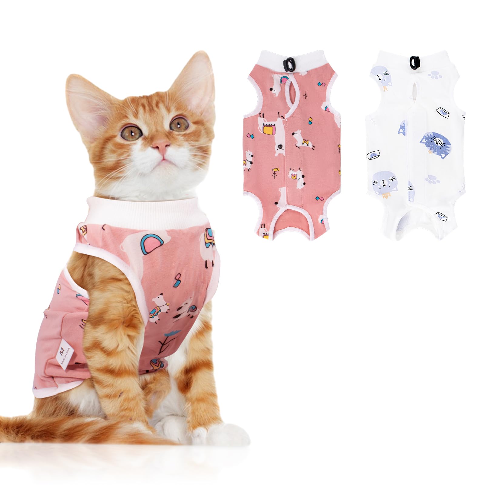 Coppthinktu 2 Pcs Cat Recovery Suit For Spay Abdominal Wounds Cat Onesie For Cats After Surgery Recovery Suit Female Breathable 