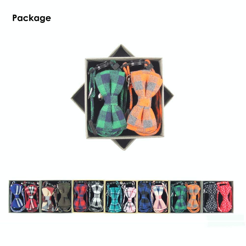 Cat Collar Breakaway With Bell And Bow Tie, Plaid Design Adjustable Safety Kitty Kitten Collars Set Of 2 Pcs (6.8-10.8In) (Green&Orange Plaid)