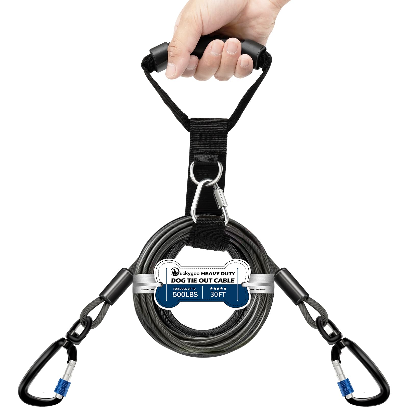 Duckygoo Heavy Duty Dog Tie Out Cable - Rust Proof Leash With Handle, No Tangle Tether For Medium To Large Dogs Up To 500Lbs, 30