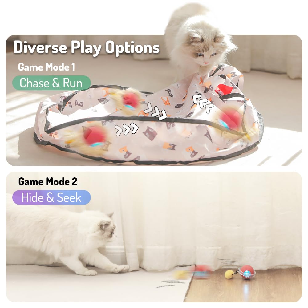Lekewpet Interactive Cat Toys For Indoor Cats, Automatic Ball Toy Rolling Motion Activates, Hide & Seek Game For Cat Play, Recha