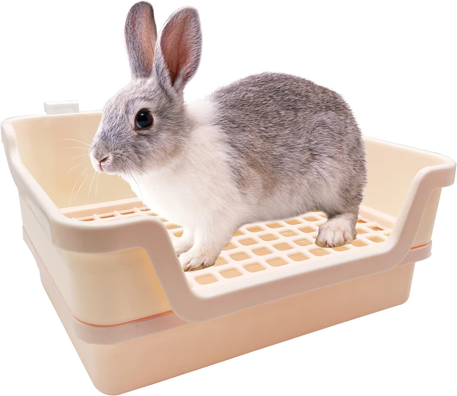 PINVNBY Extra Large Rabbit Litter Box Small Animal Potty Trainer Huge Bunny Litter Pan Plastic Pet Corner Toilet with Mash for A