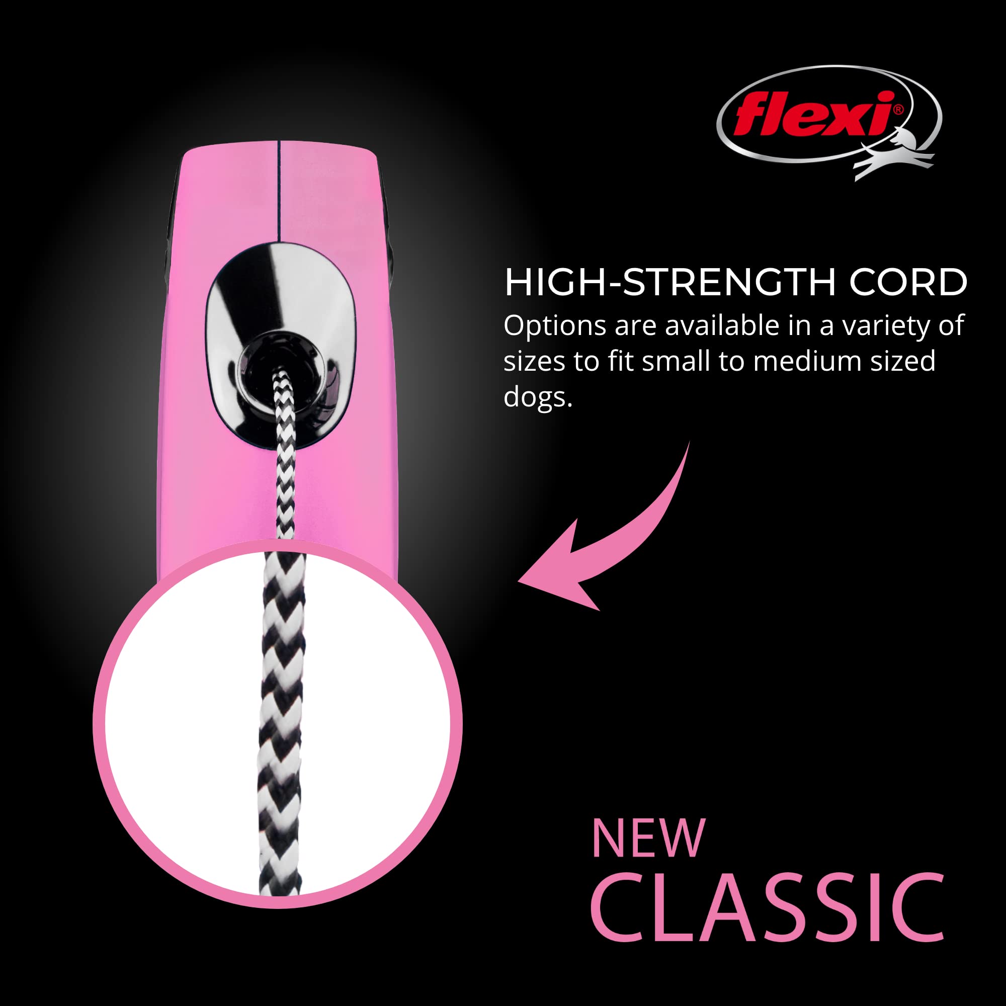 FLEXI Retractable Dog Leash for Small Dogs, 10 ft Nylon, Pink, Model CL00C3.250.P.20, Tangle-Free with One-Handed Brake and Lock