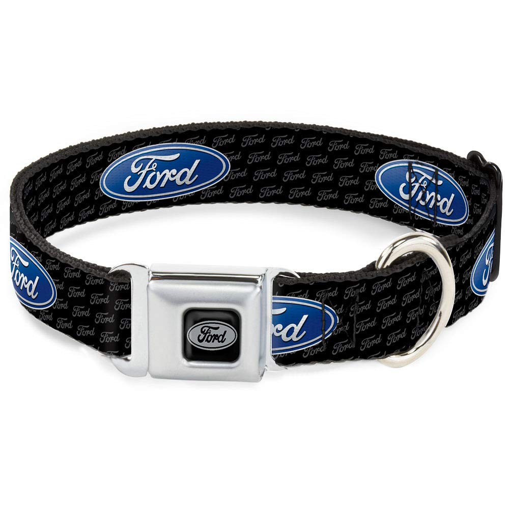 Buckle-Down Seatbelt Buckle Dog Collar - Ford Oval Repeat W/Text - 1.5'' Wide - Fits 16-23'' Neck - Medium