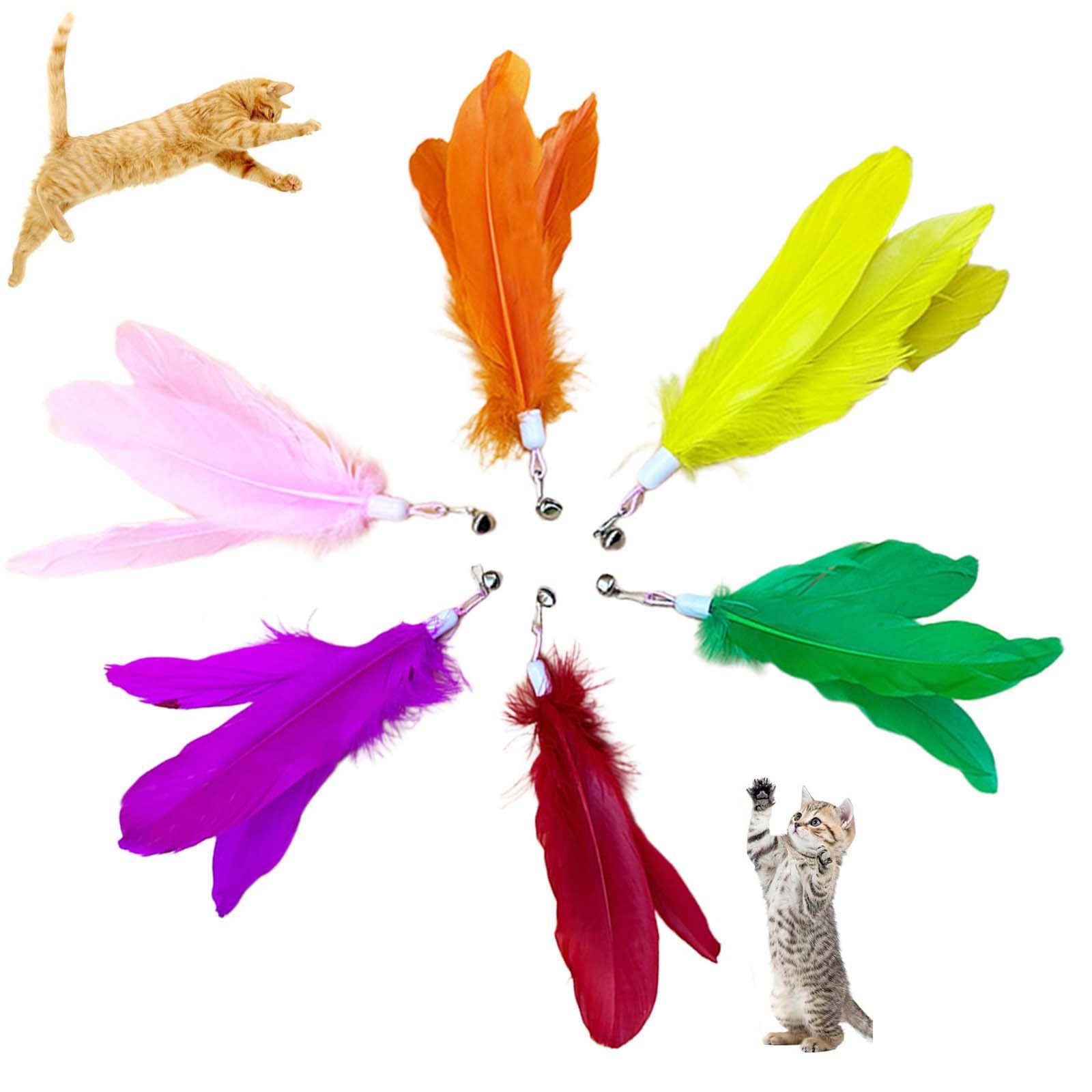 Chuppinz 6Pcs Cat Toys, 6Color Cat Feather Toppers With Bells Replaceable Flying Bird Toy Attachments For Kittens & Persian Cat