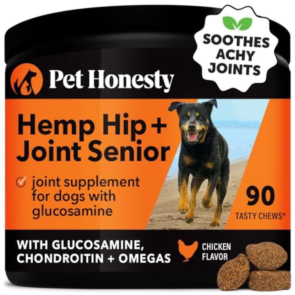 Pet Honesty Senior Hemp Hip & Joint Supplement for Dogs - Dog Joint Supplement with Hemp Oil & Powder, Glucosamine for Dogs, Col
