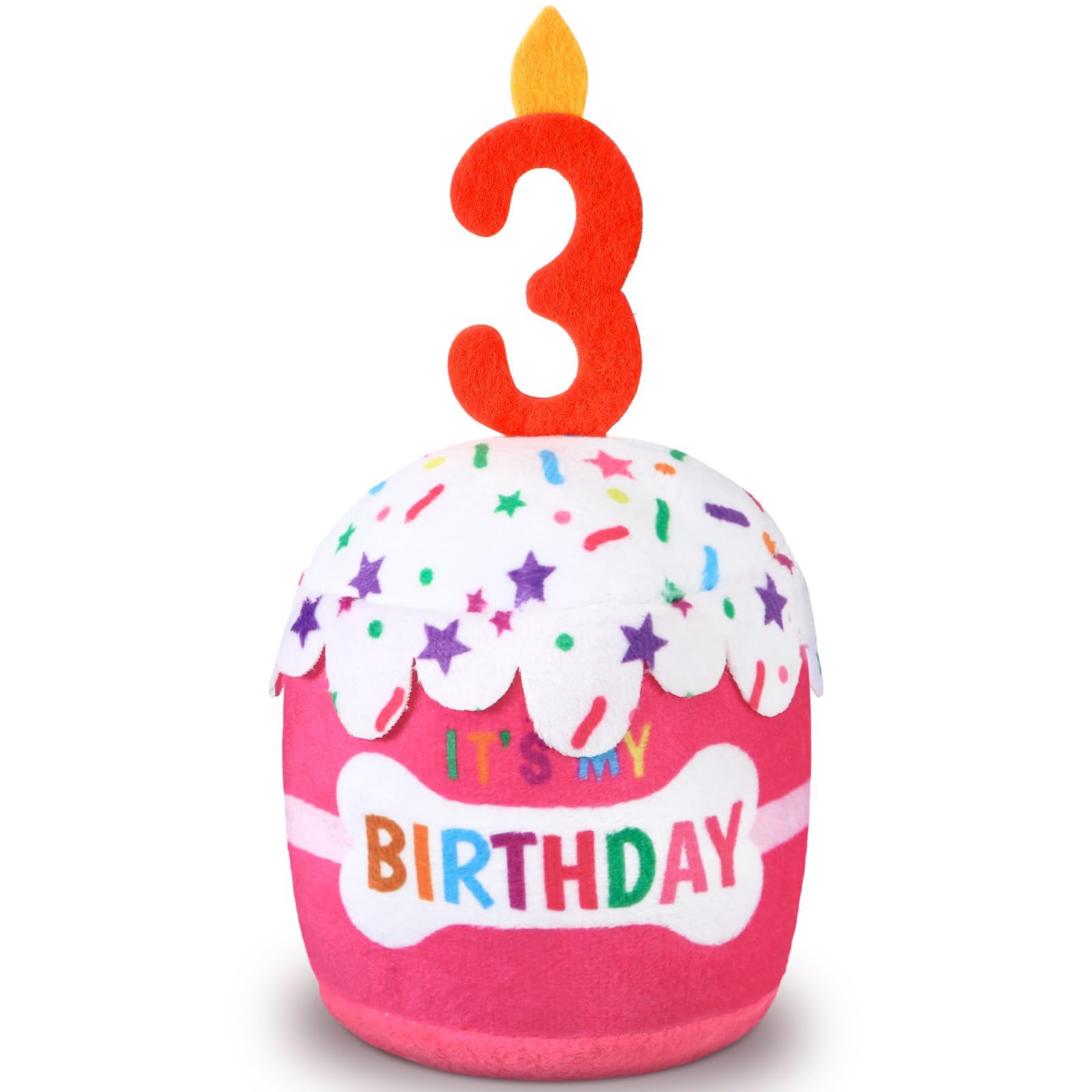 Dansydaisy Dog 3Rd Birthday Cake Toy Accessories For Girl Boy Gifts, Pink Squeaky Plush Toy For Dog Birthday Party Decor Favor F