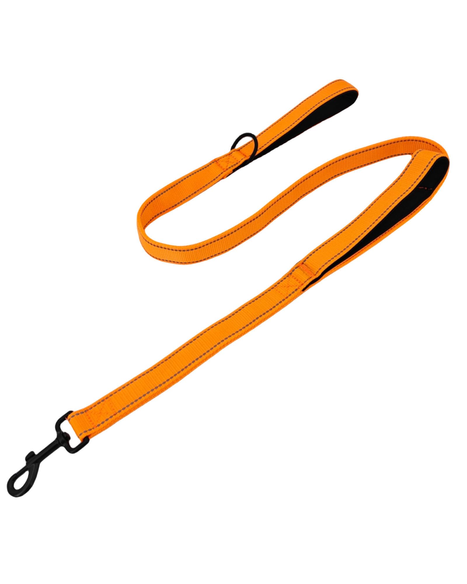 Solmoony 4Ft Orange Strong Dog Leash With 2 Padded Handles, Traffic Handle Extra Control, Double-Sided Reflective Walking Lead F