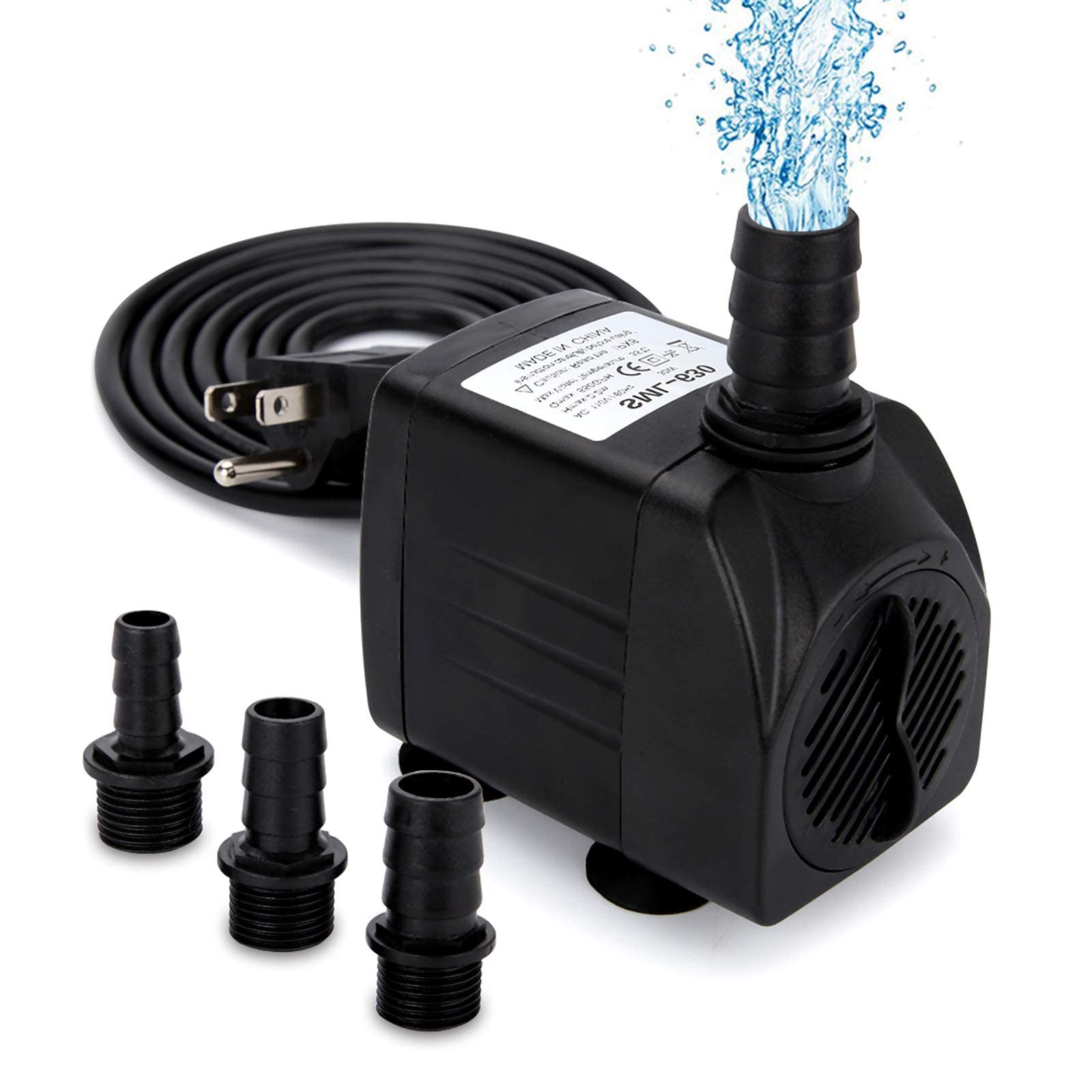 Growneer 550Gph Submersible Pump 30W Ultra Quiet Fountain Water Pump, 2000L/H, With 7.2Ft High Lift, 3 Nozzles For Aquarium, Fish Tank, Pond, Hydroponics, Statuary Black
