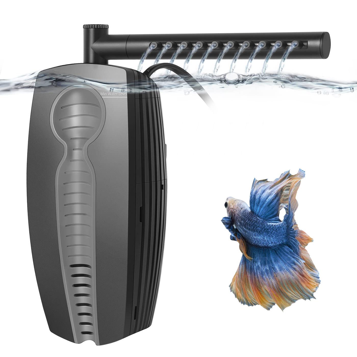 FEDOUR 165GPH Aquarium Filter U-V, 8W Adjustable Fish Tank Filter, U-V Submersible Internal Filter for 10-50 Gallon Tank, with B