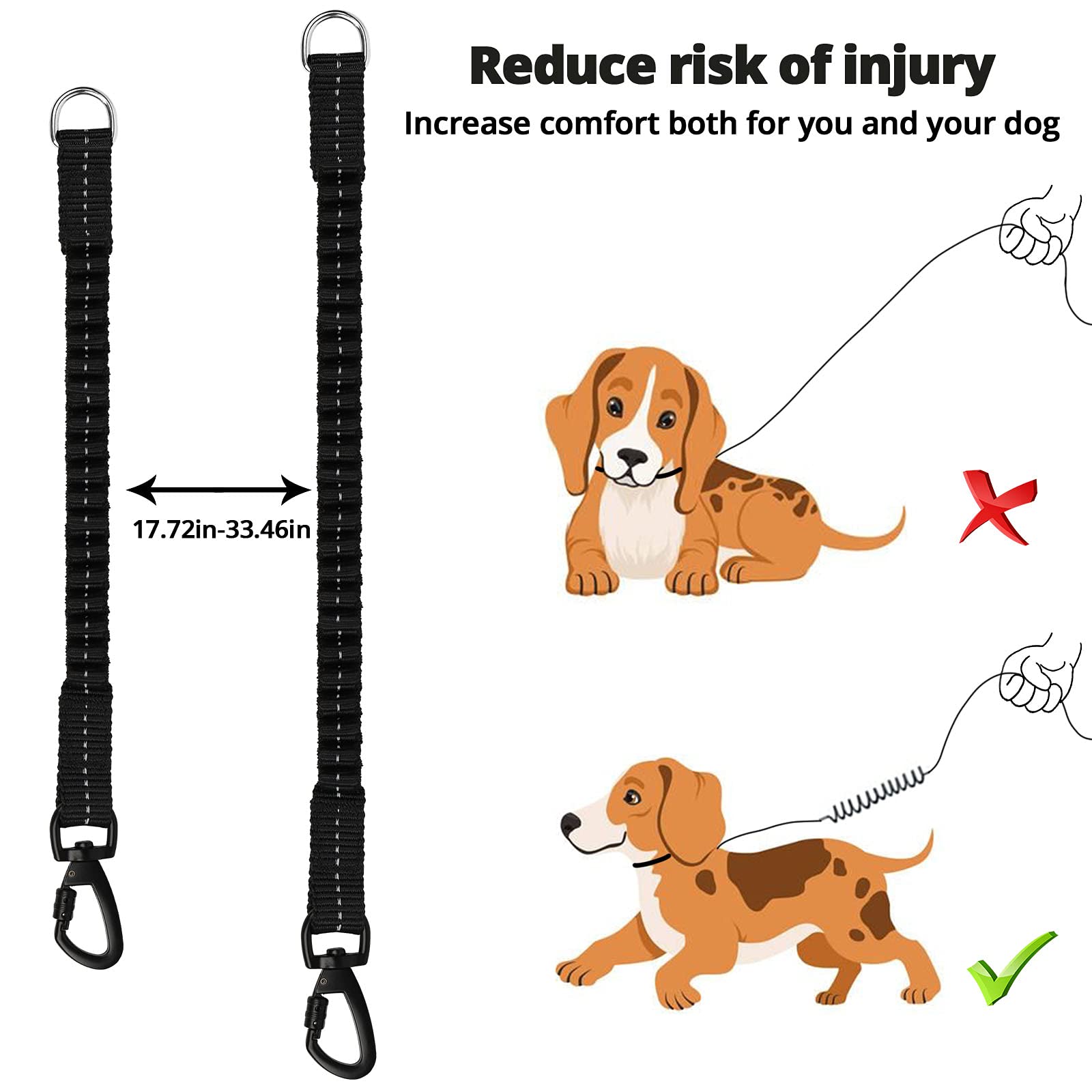 Jenico Long Dog Leash - 100 FT Heavy Duty Nylon with Bungee Hook, Reflective, Padded Handle, Black for All Dog Sizes