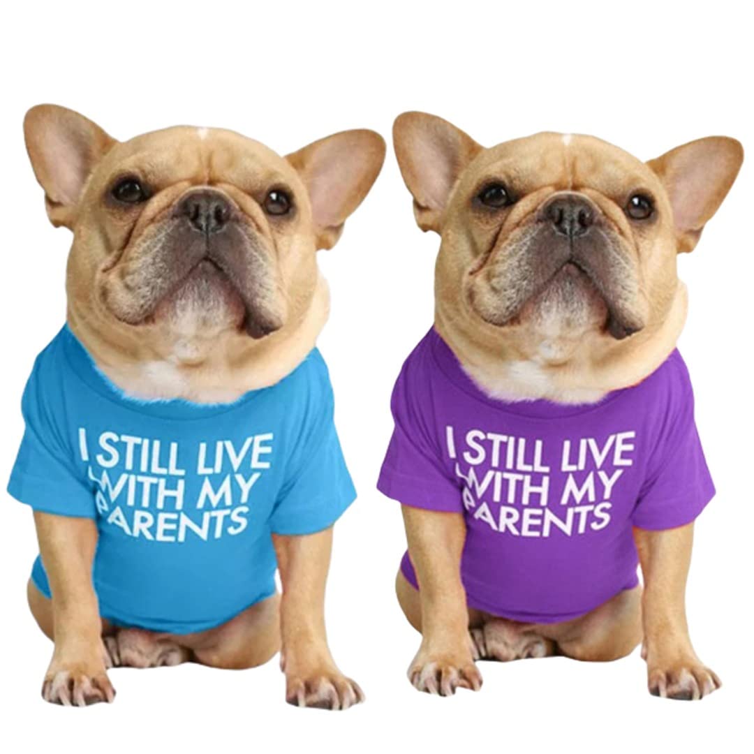 Kutkut Combo Of 2 Pet Dog Breathable Stretchy Round Neck T-Shirt | Small Dogs Summer T-Shirts Soft Cotton Clothes | French Bulld