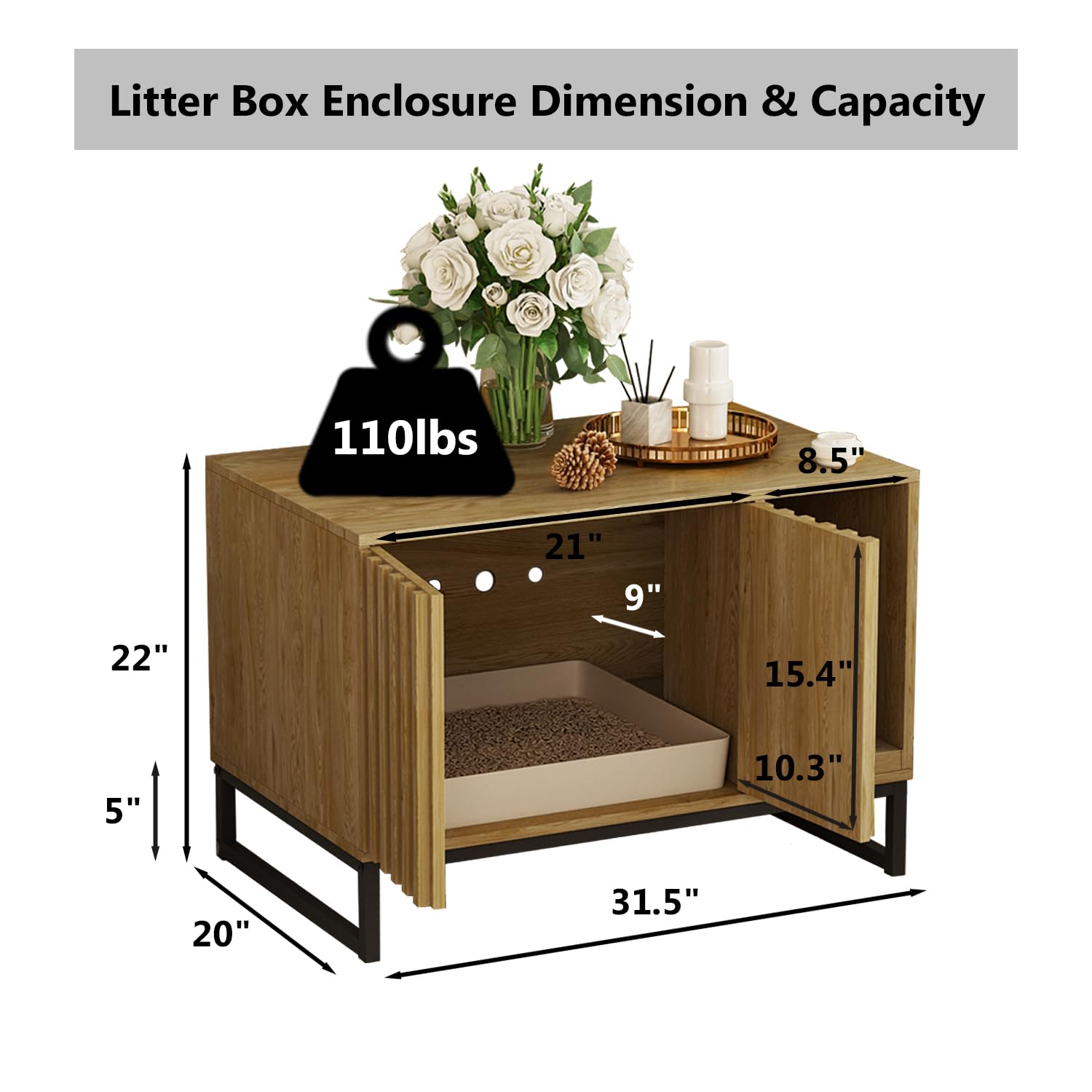 Halitaa Litter Box Enclosure, Modern Cat Litter Box Enclosure Furniture Hidden Litter Box With Scratch Pad, Cat Washroom Cat Hou