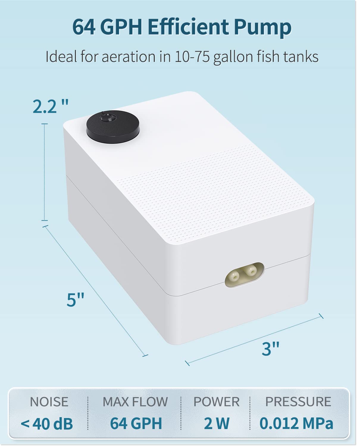 Pawfly 64 GPH Aquarium Air Pump with Dual Outlets Adjustable Quiet Oxygen Aerator Pump with Airline Tubing Air Stone Connector a