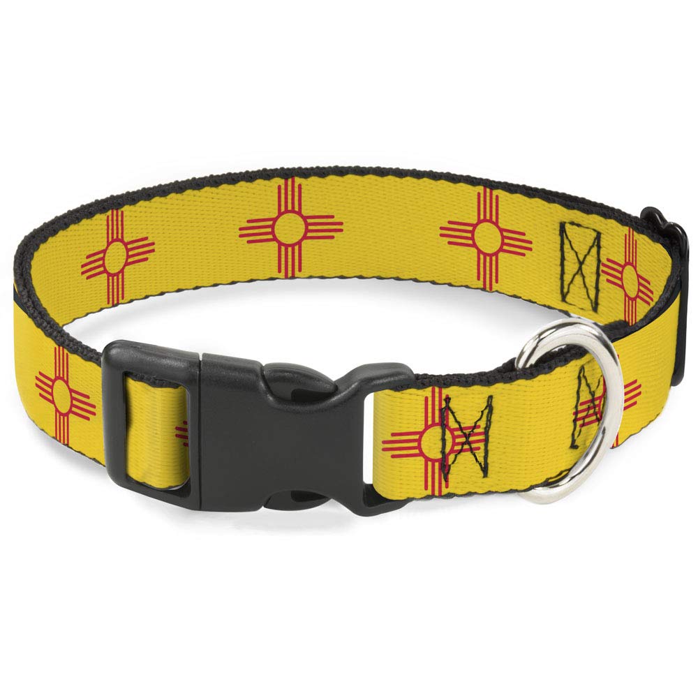 Buckle-Down Dog Collar Plastic Clip New Mexico Flag Yellow Red 15 To 26 Inches 1.0 Inch Wide