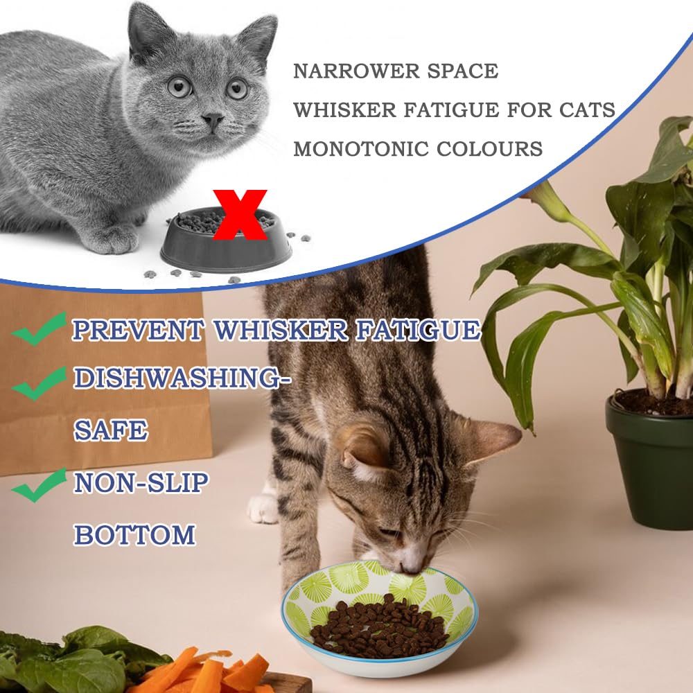 Ceramic Cat Bowls With Non-Slip Silicone Bottom, Prevent Whisker Fatigue,Reduce Mess,Bowls For Indoor Cats,6 Colorful Set For Da
