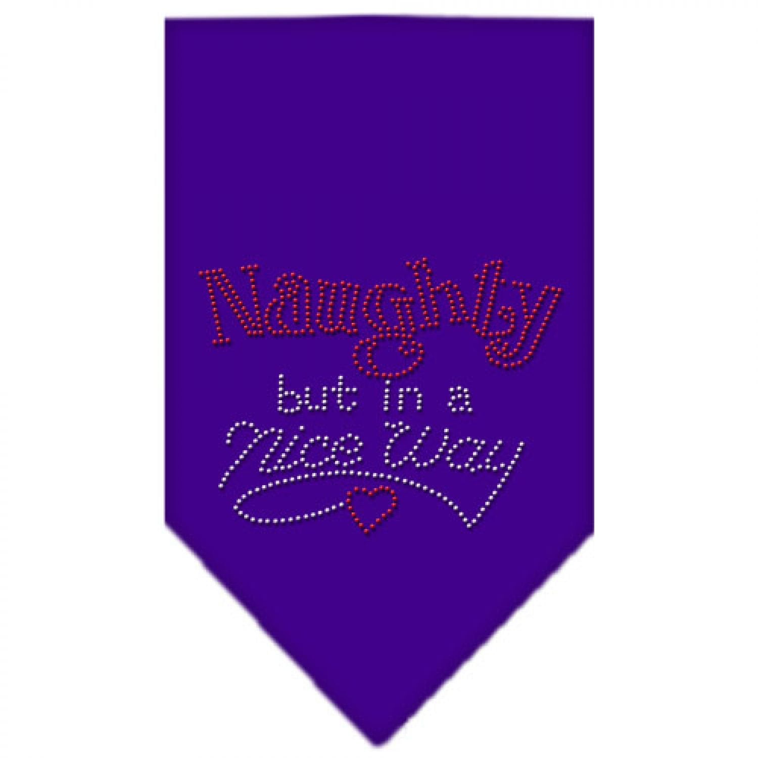 Christmas Pet and Dog Bandana Rhinestone, "Naughty, But In A Nice Way" Purple Large