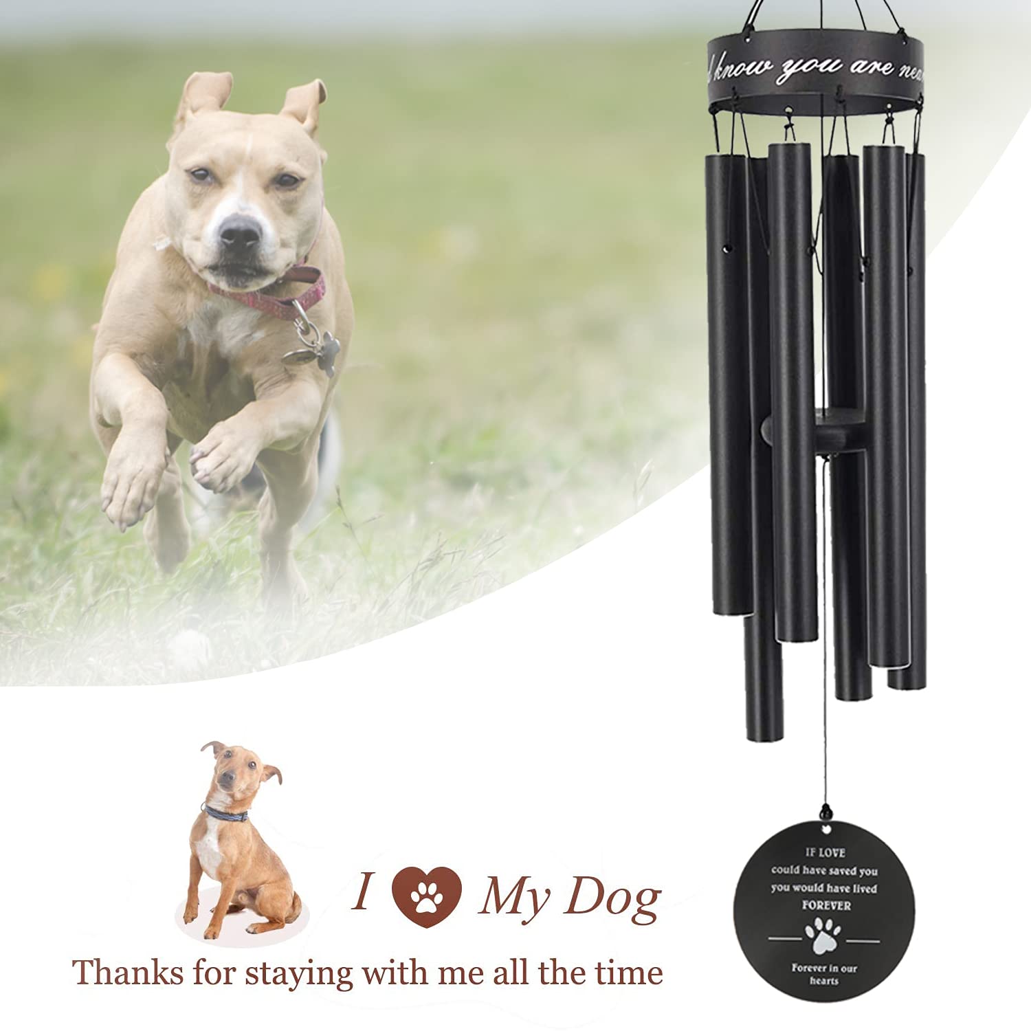 Pet Memorial Wind Chime, 30 Inches Paw Print Pet Remembrance Gift to Honor and Remember a Dog, Cat, or Other Pet, Premium Metal