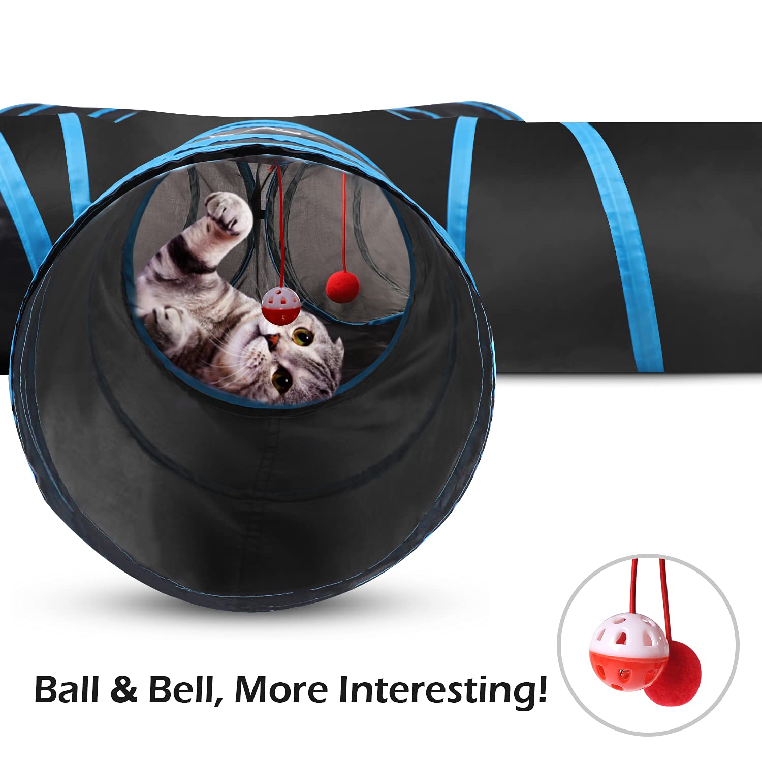 Pawaboo Cat Toys, Cat Tunnel Tube 5 Way Tunnels 25x53cm Extensible Collapsible Play Tent Interactive Toy Maze Cats House with Ba